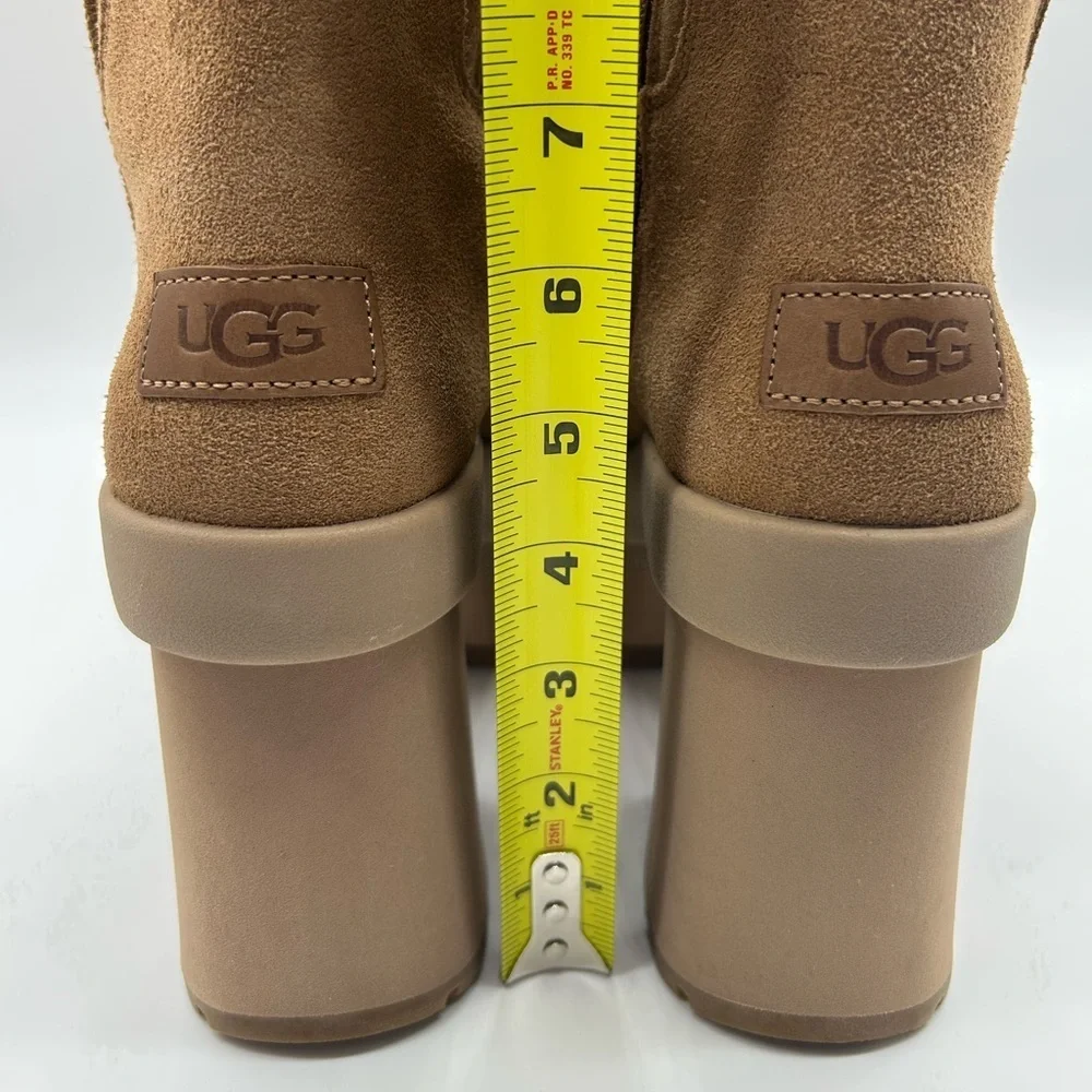 UGG Tall Suede Platform Shearling Lined Chunky Heel Boots Brown Size 8